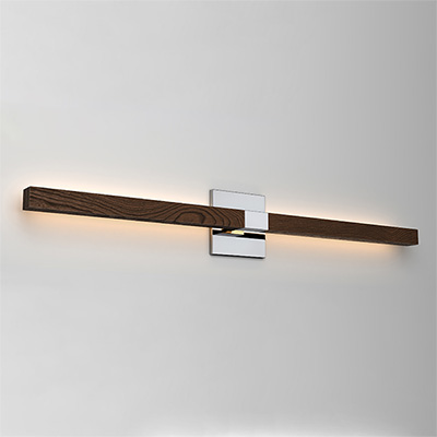 Tie Stix 2-Light Wall Indirect Tunable White Remote 24VDC Power Supply, Horizontal Or Vertical Mounting, 4SQ Chrome Canopy, Wood Walnut Channel Finish - Click to Enlarge